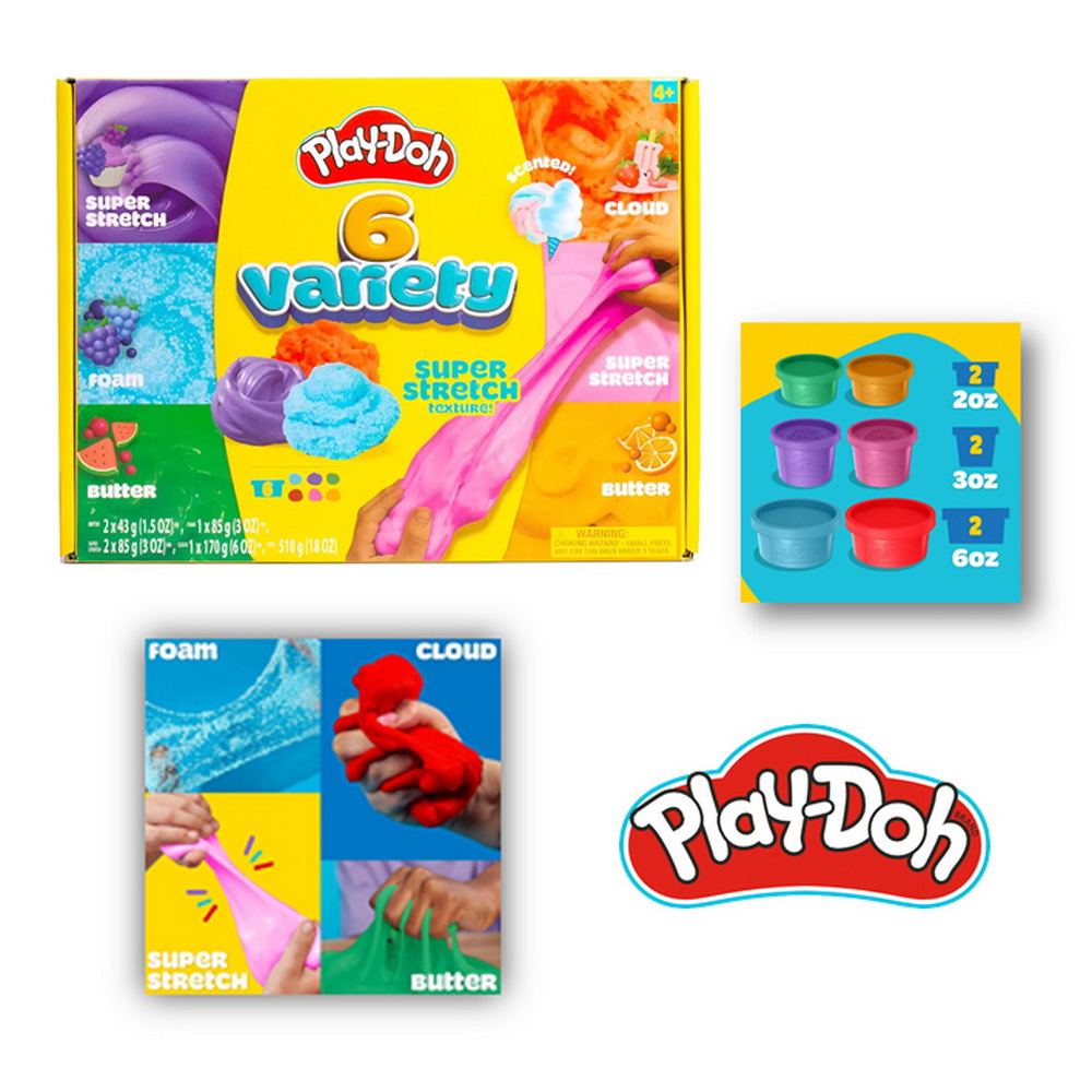 PLAY-DOH 6 POTES DIFERENTES TEXTURAS