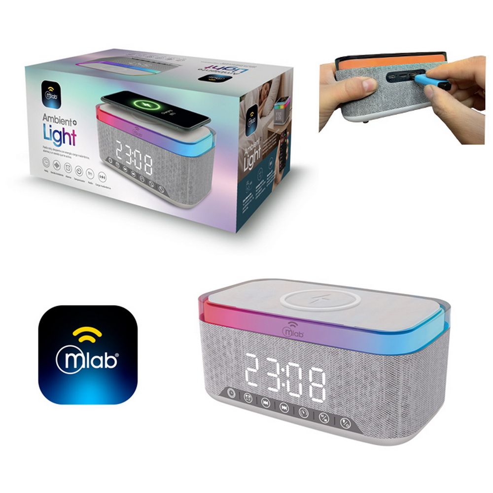 PARLANTE RADIO RELOJ CON CARGA INALÁMBRICA AMBIENT LIGHT MLAB